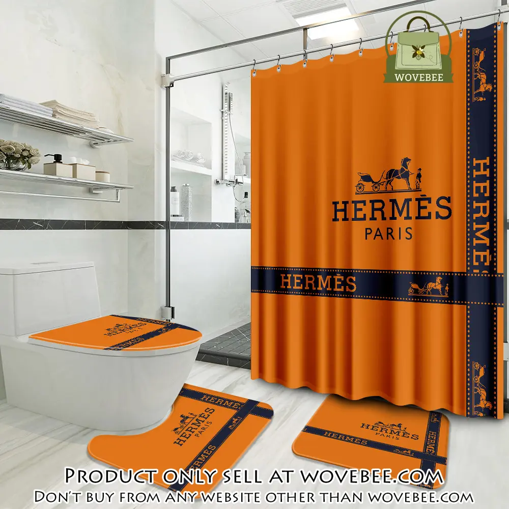 Hermes orange luxury brand preium bathroom set with shower curtain wvb4657641